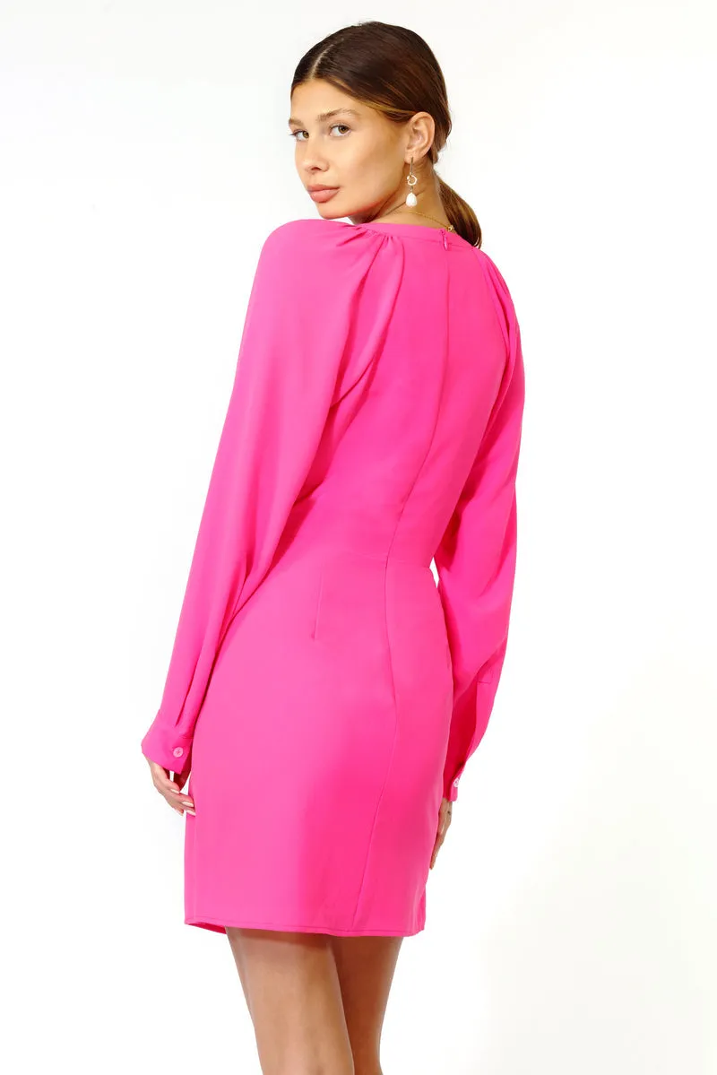 Adelyn Rae Margot Faux Wrap Dress in Hot Pink