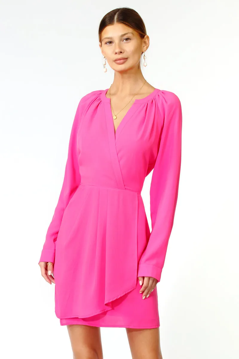 Adelyn Rae Margot Faux Wrap Dress in Hot Pink