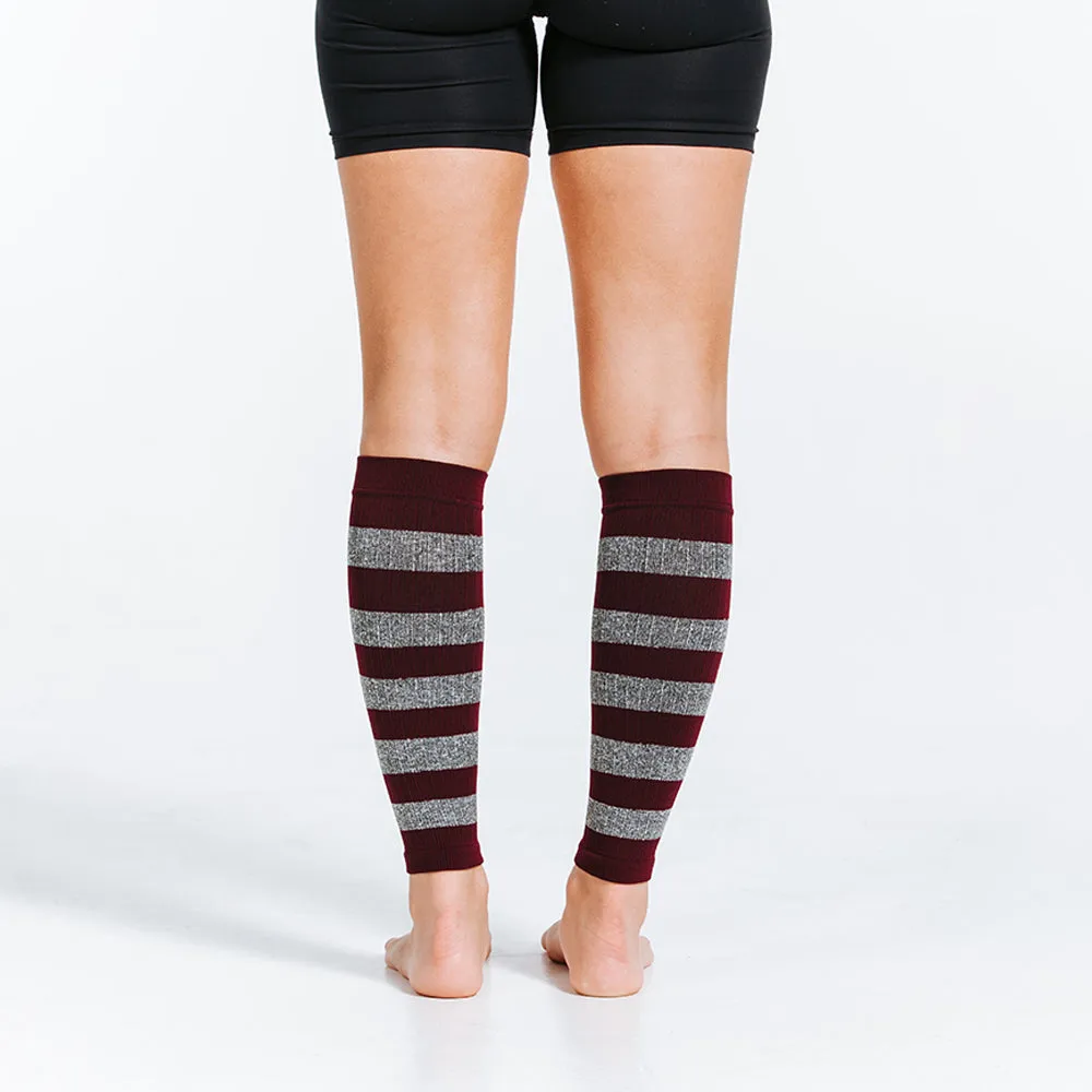 Calf Sleeves, Maroon and Heather Stripes