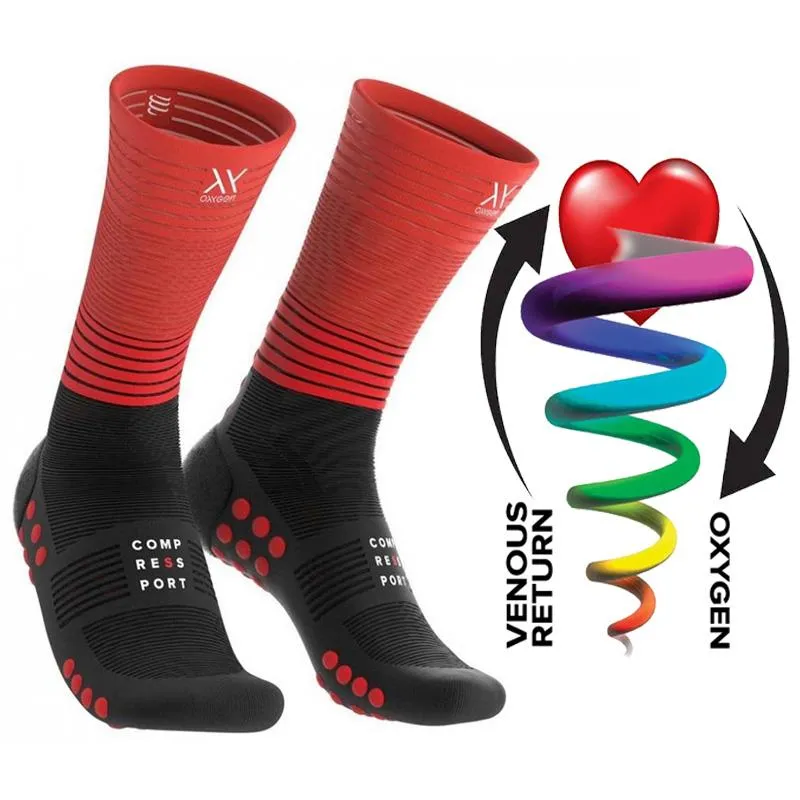 COMPRESSPORT MID COMPRESSION SOCKS (MDS-R-99RD)- BLACK/RED