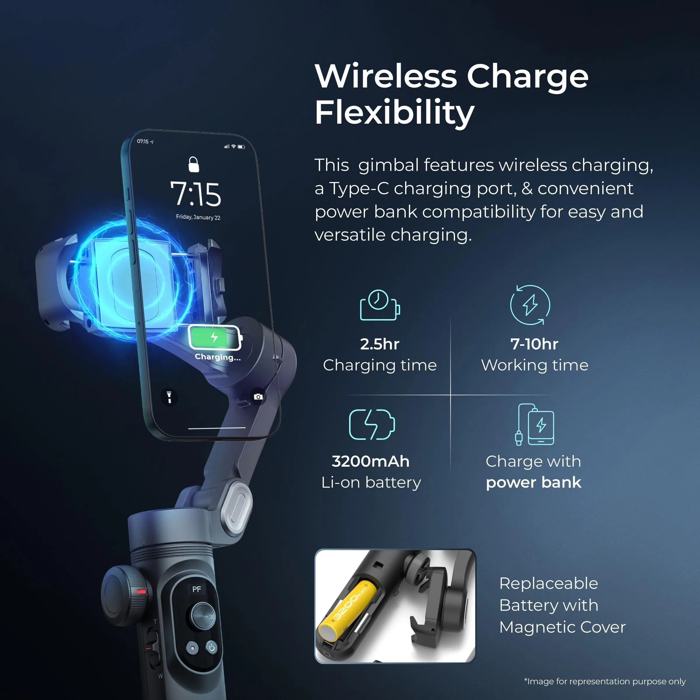 Digitek DSG-010 PRO 3-Axis Black Smartphone Gimbal Pocket Size Foldable with Wireless Charging, 8 Creative Filming Modes, OLED Display & AI Face/Object Tracking, Android & iOS