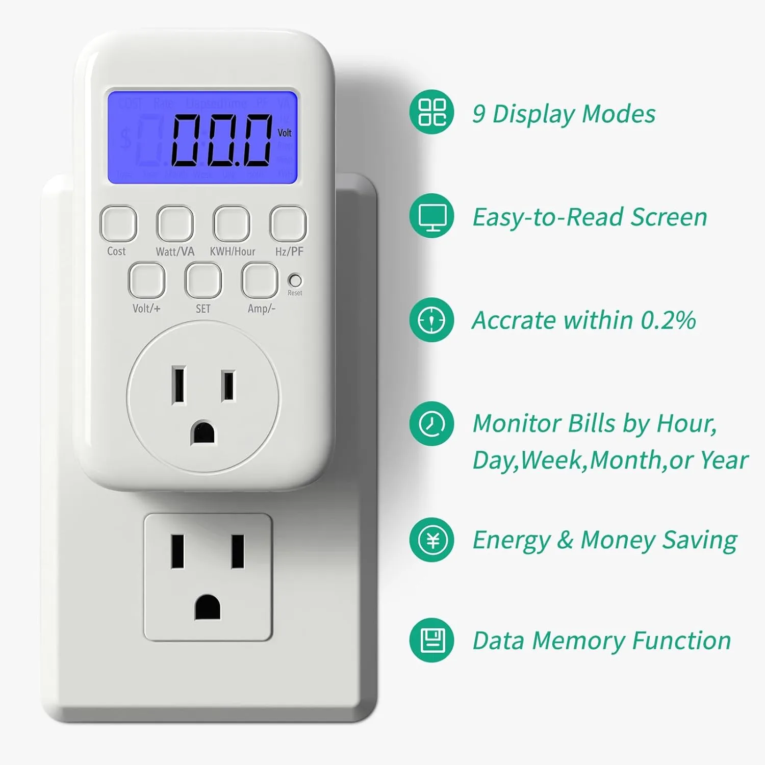 Electricity Usage Monitor LCD Plug in Power Meter Digital Cost HBN