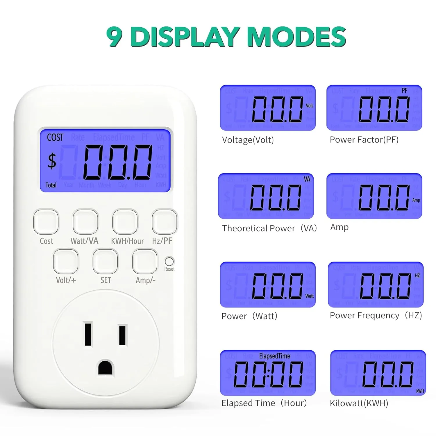 Electricity Usage Monitor LCD Plug in Power Meter Digital Cost HBN