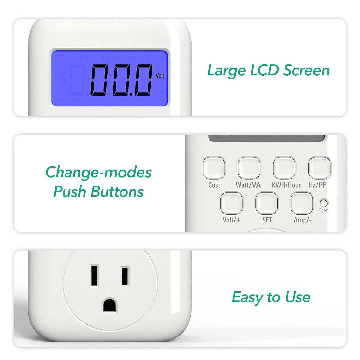 Electricity Usage Monitor LCD Plug in Power Meter Digital Cost HBN