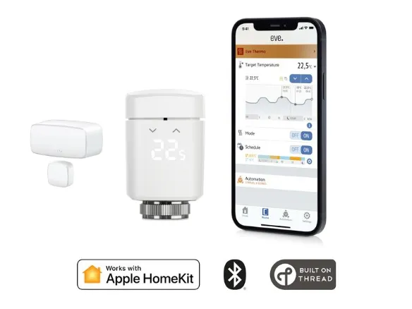 Eve Smart Radiator Valve and Door & Window Smart Contact Sensor Bundle with Apple HomeKit technology