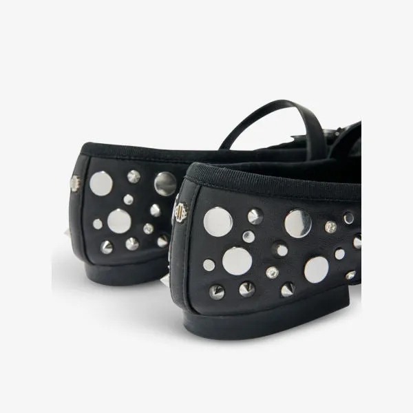 Faby leather ballerinas with Maje studs, color noir / gris