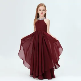 Girls halter neck long dress piano playing host wedding flower girl elegant evening dress