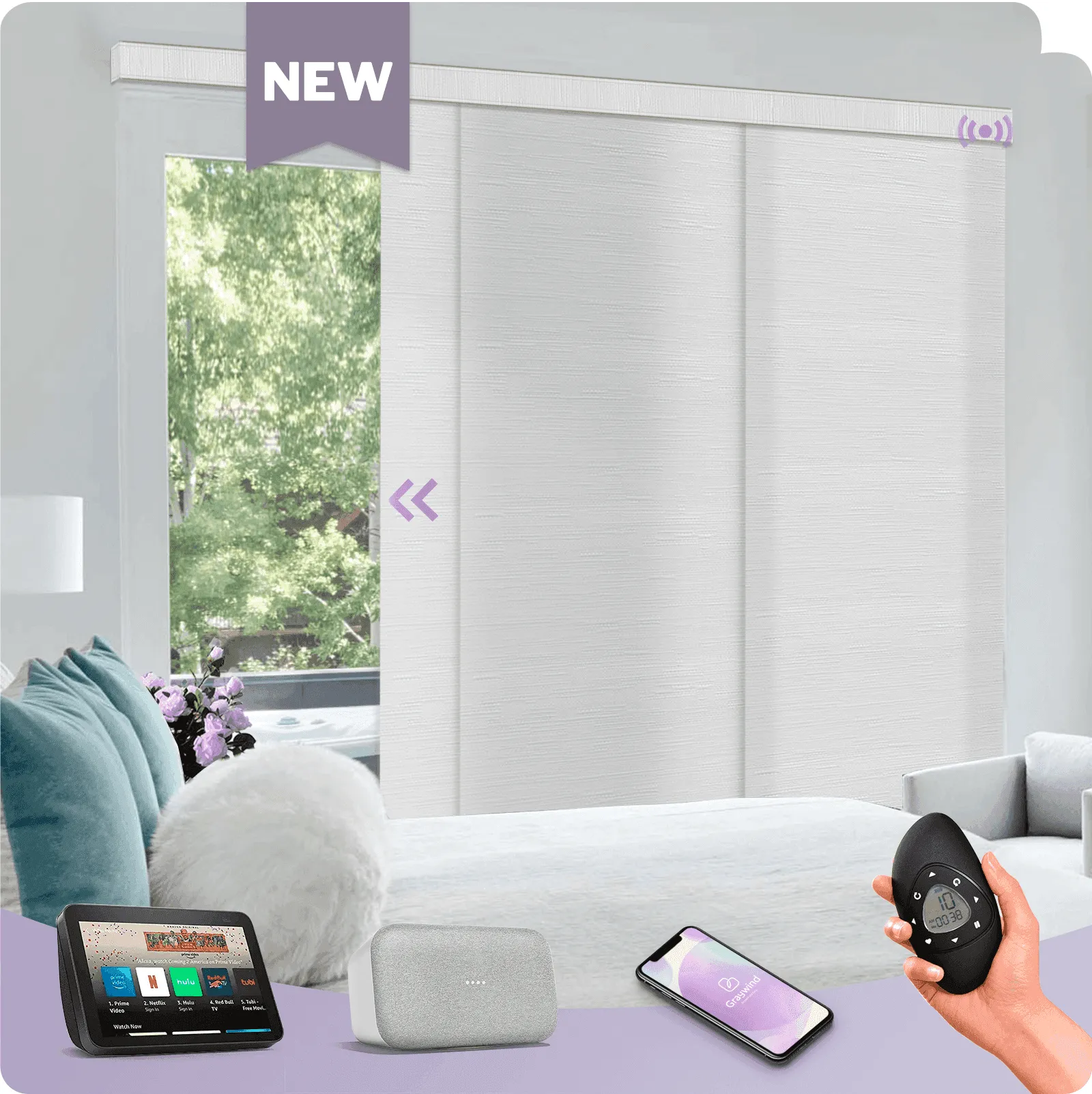 Graywind Rechargeable Smart Panel Track Blinds | Customizable