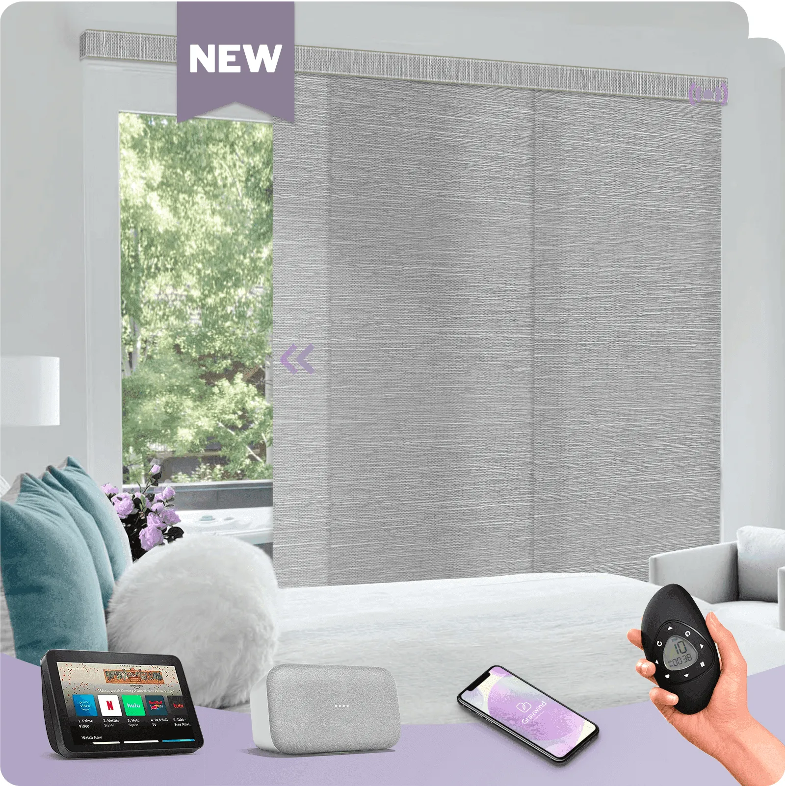 Graywind Rechargeable Smart Panel Track Blinds | Customizable