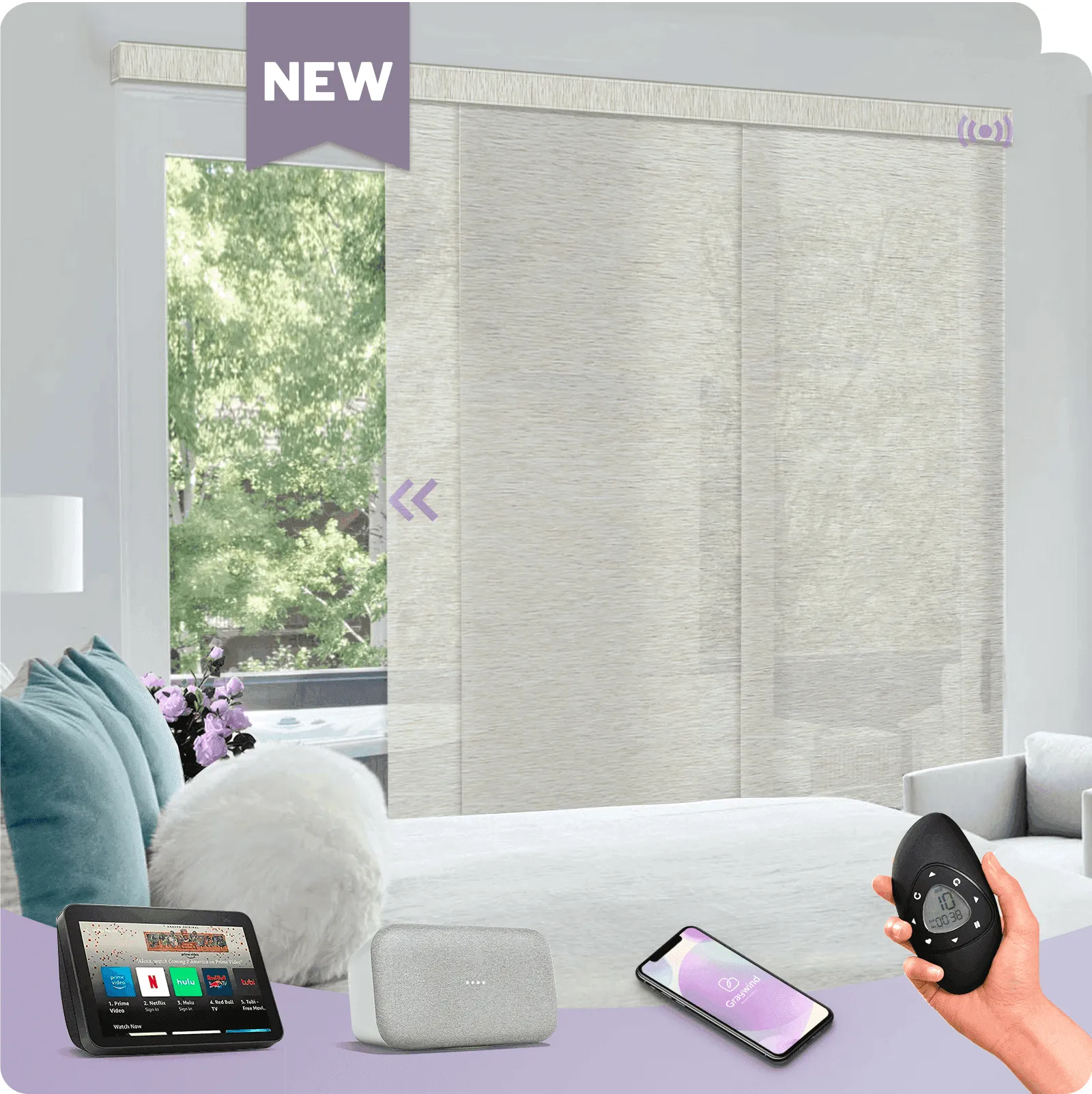 Graywind Rechargeable Smart Panel Track Blinds | Customizable