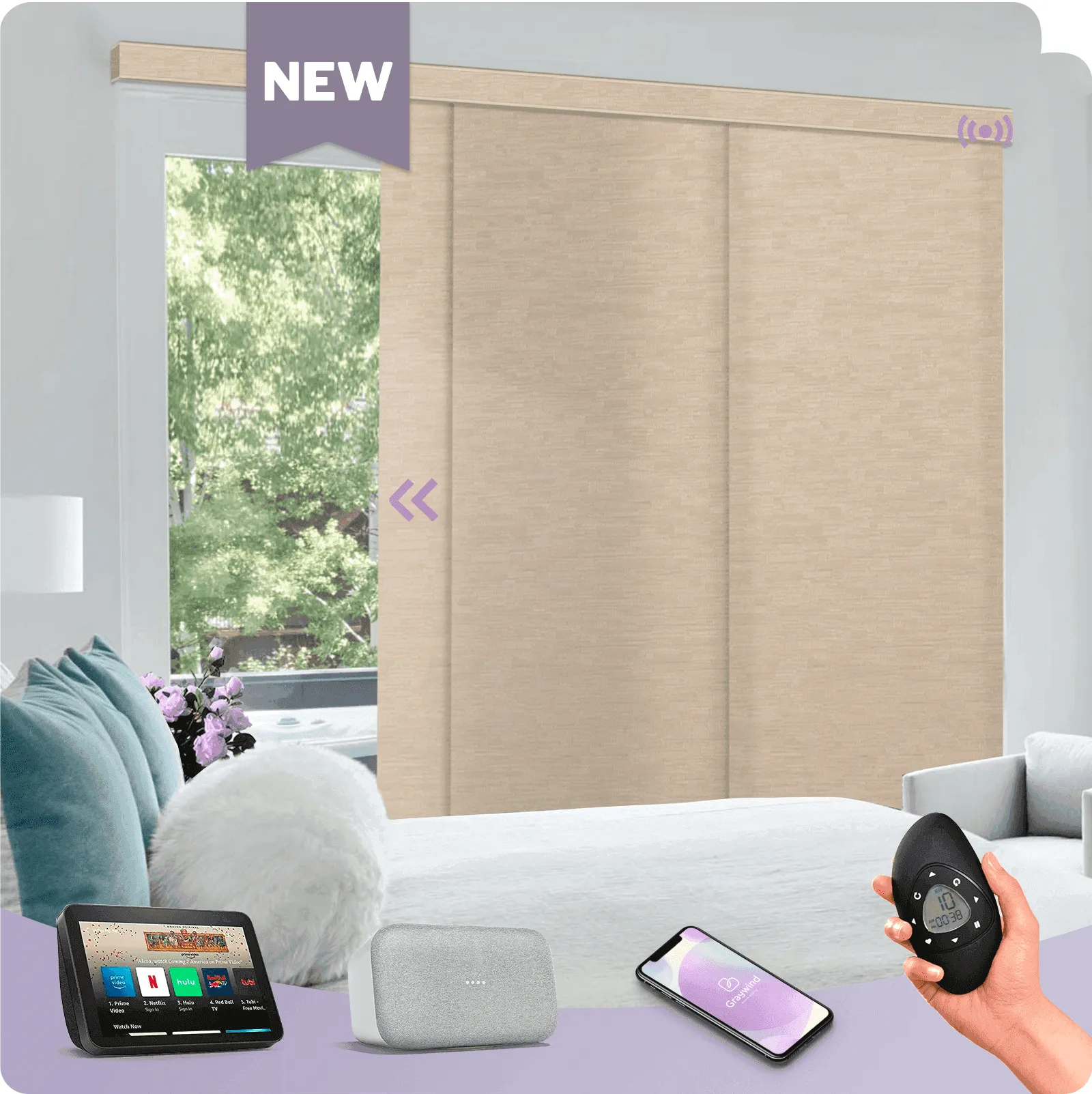 Graywind Rechargeable Smart Panel Track Blinds | Customizable