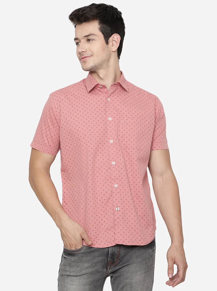 Island Pink Printed Slim Fit Casual Shirt | Greenfibre