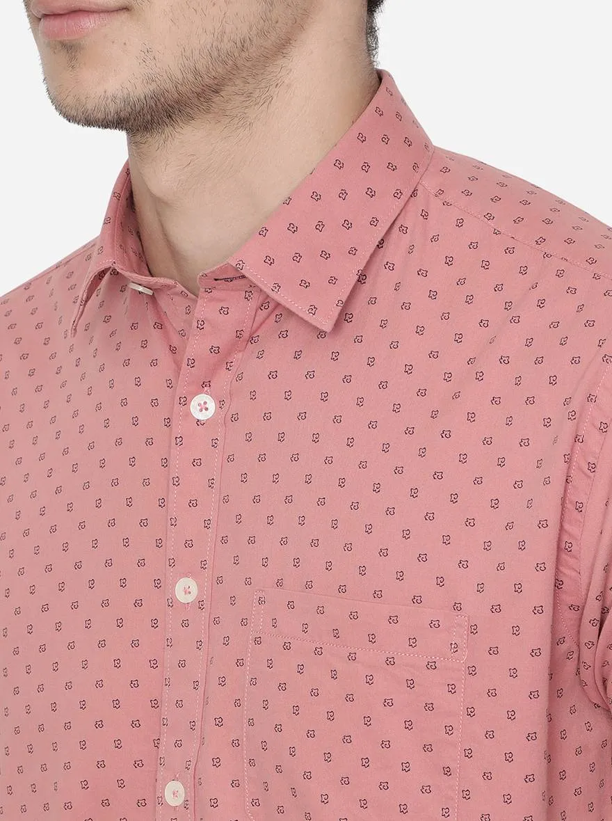 Island Pink Printed Slim Fit Casual Shirt | Greenfibre