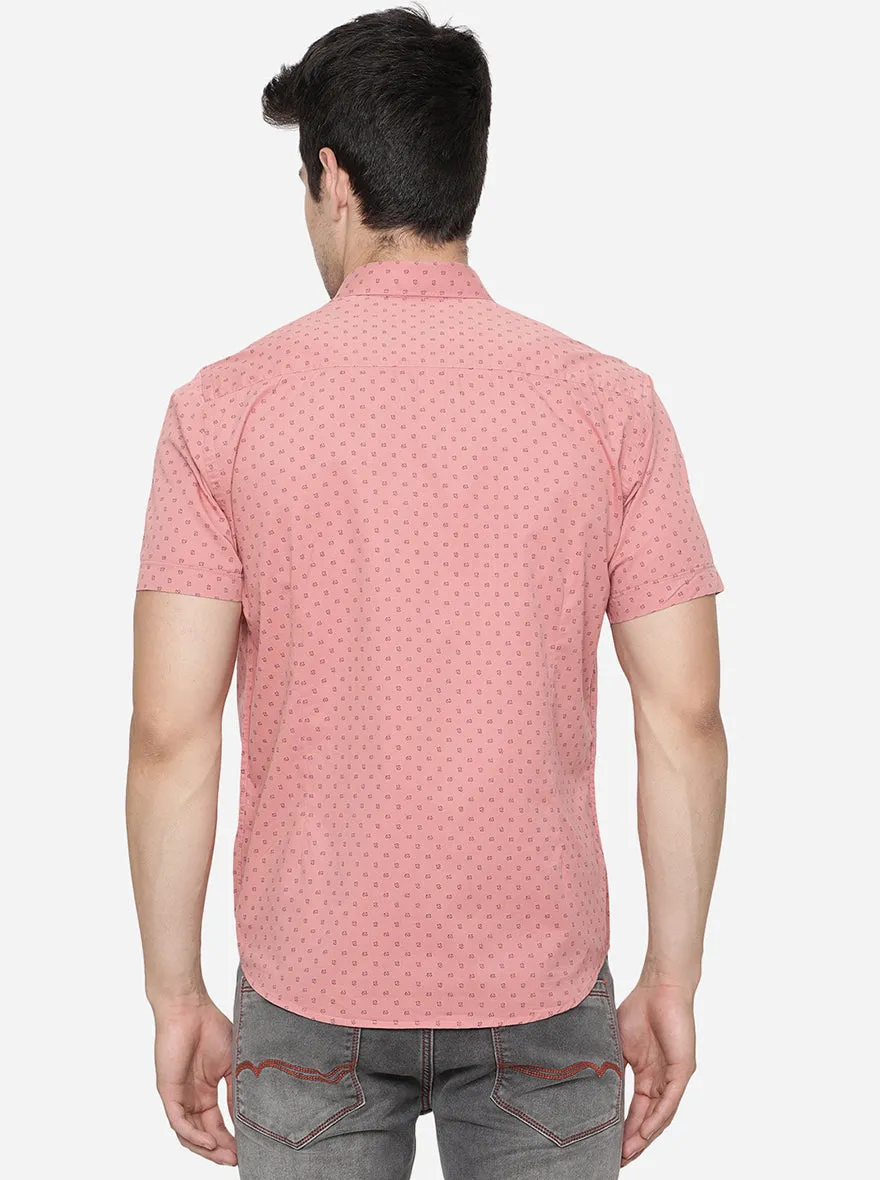 Island Pink Printed Slim Fit Casual Shirt | Greenfibre