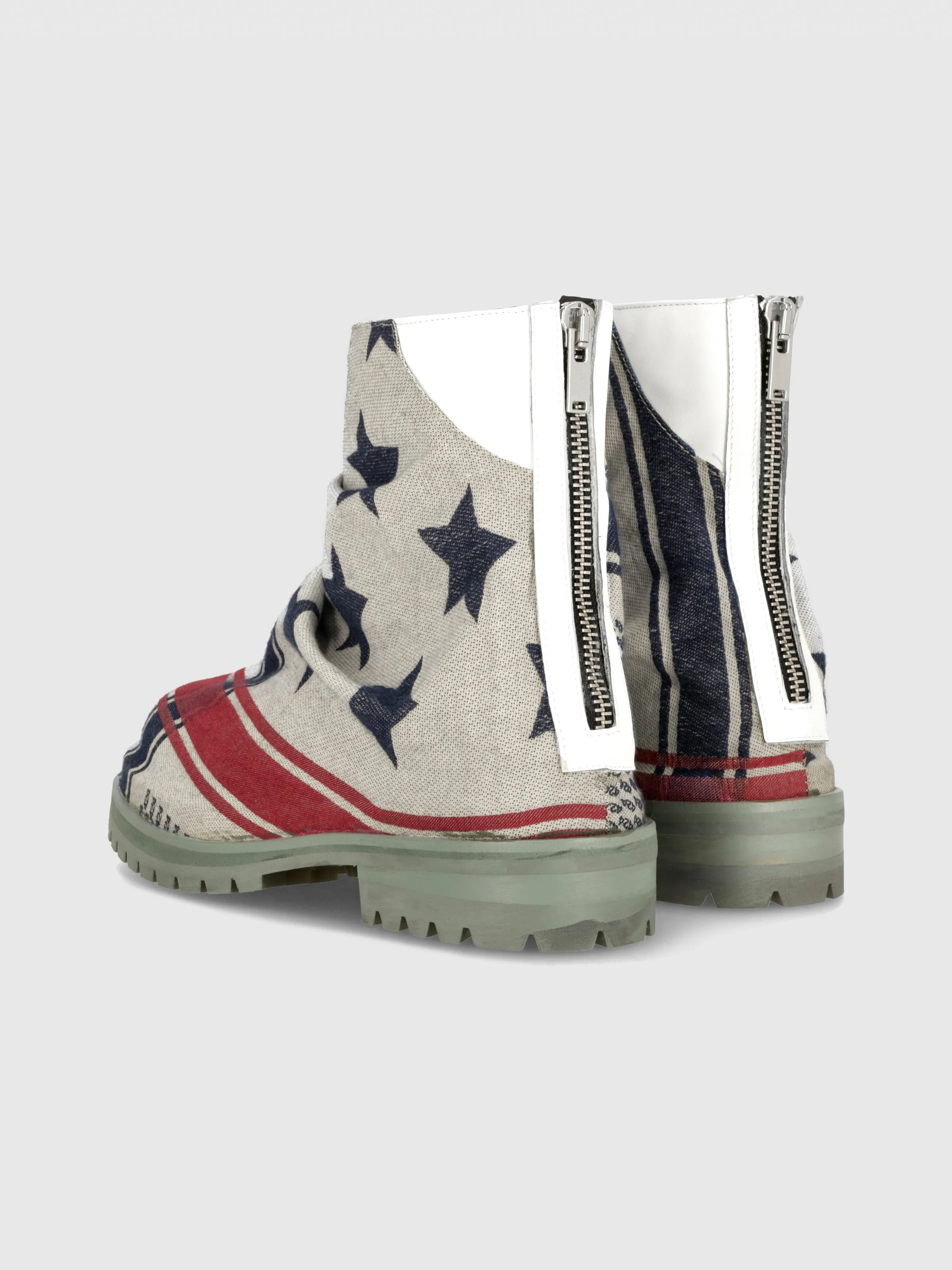 Leather and Polycotton Marathon Boot in American Flag Print