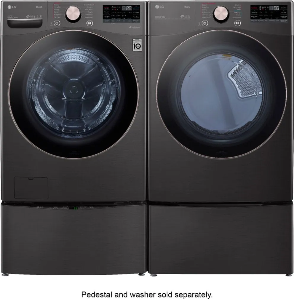 LG - 4.5 Cu. Ft. High-Efficiency Stackable Smart Front Load Washer with Steam and Built-In Intelligence and 7.4 Cu. Ft. Stackable Smart Gas Dryer with Steam and Built-In Intelligence - Black Steel