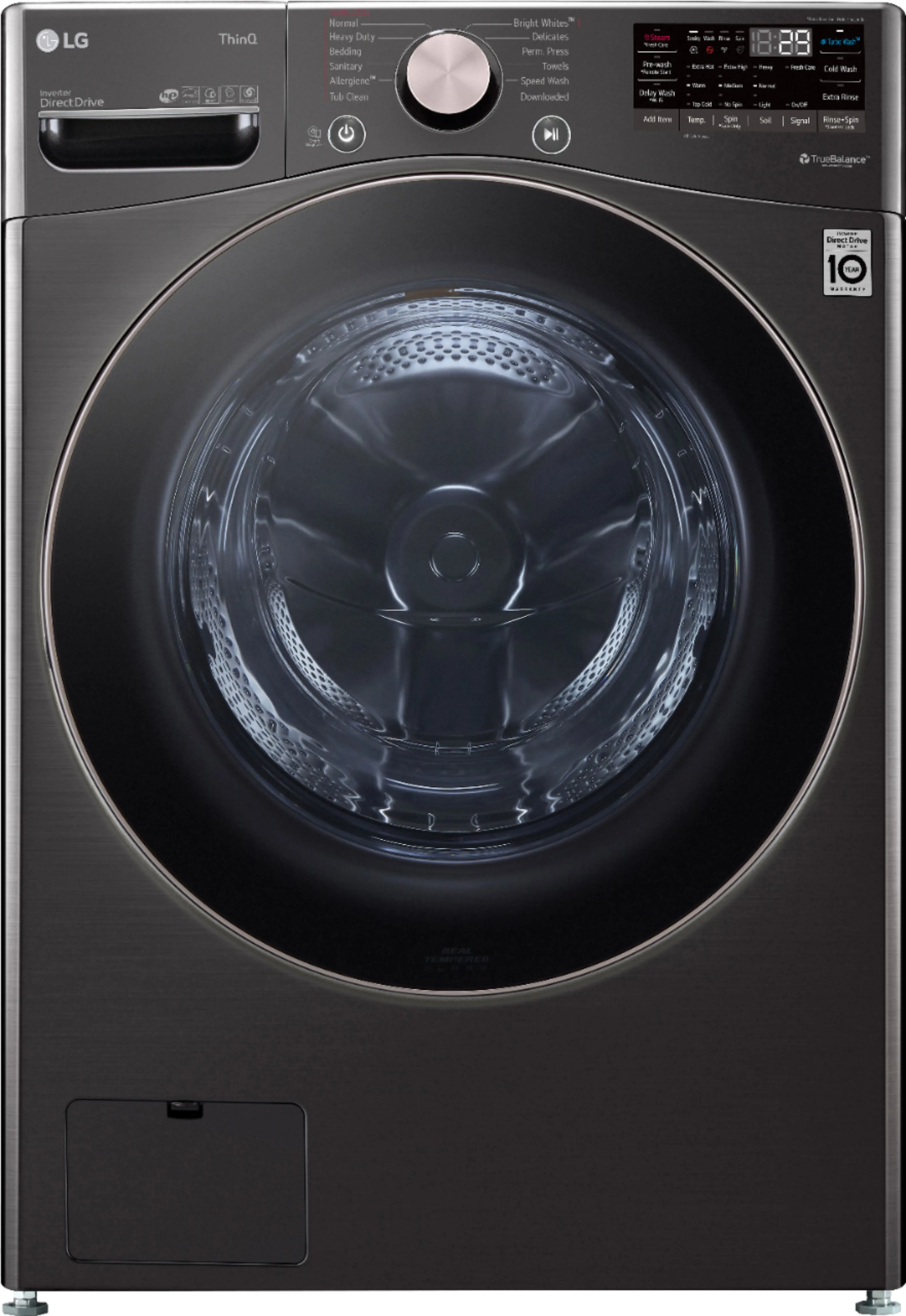 LG - 4.5 Cu. Ft. High-Efficiency Stackable Smart Front Load Washer with Steam and Built-In Intelligence and 7.4 Cu. Ft. Stackable Smart Gas Dryer with Steam and Built-In Intelligence - Black Steel