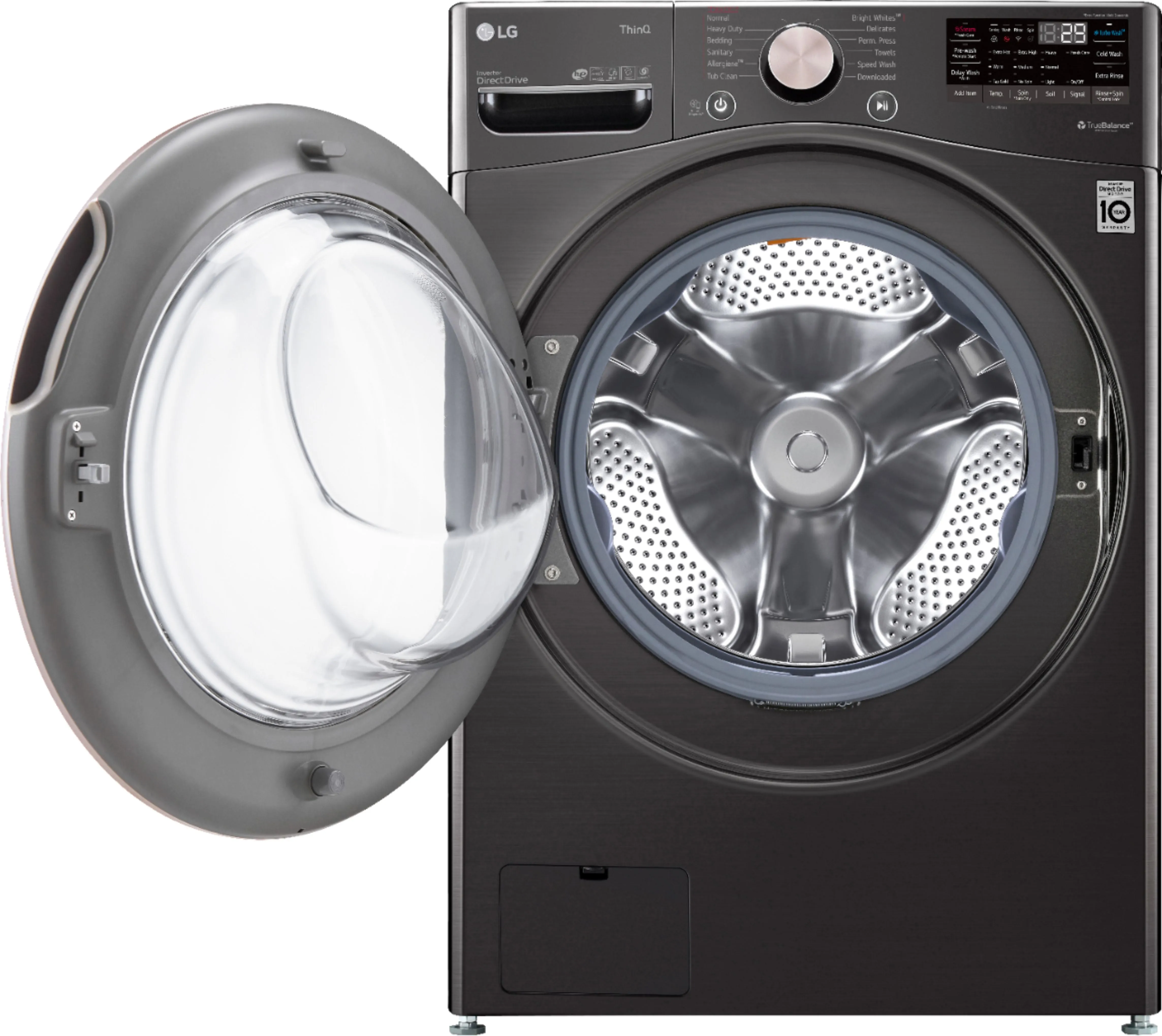 LG - 4.5 Cu. Ft. High-Efficiency Stackable Smart Front Load Washer with Steam and Built-In Intelligence and 7.4 Cu. Ft. Stackable Smart Gas Dryer with Steam and Built-In Intelligence - Black Steel