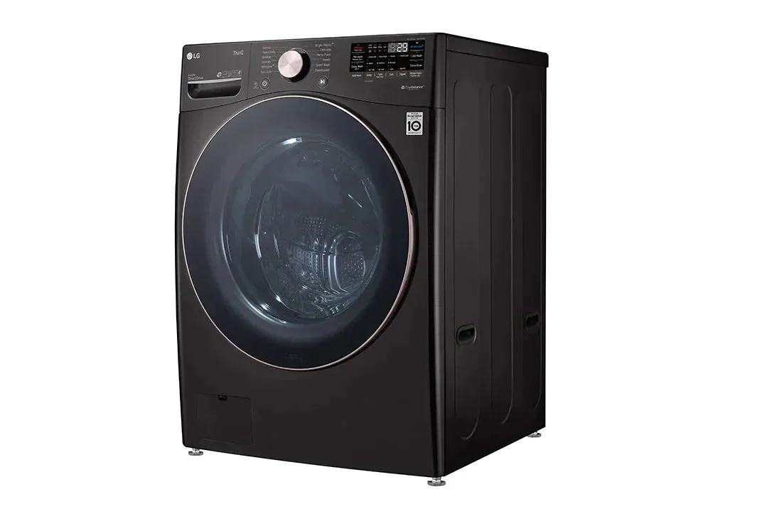 LG - 4.5 Cu. Ft. High-Efficiency Stackable Smart Front Load Washer with Steam and Built-In Intelligence and 7.4 Cu. Ft. Stackable Smart Gas Dryer with Steam and Built-In Intelligence - Black Steel