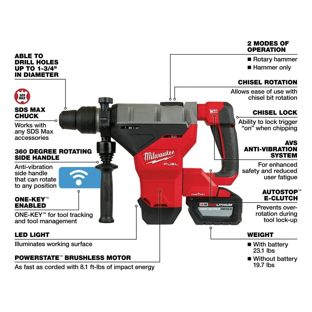 Milwaukee 2718-22HD M18 FUEL 1-3/4" SDS Max Hammer Drill Kit