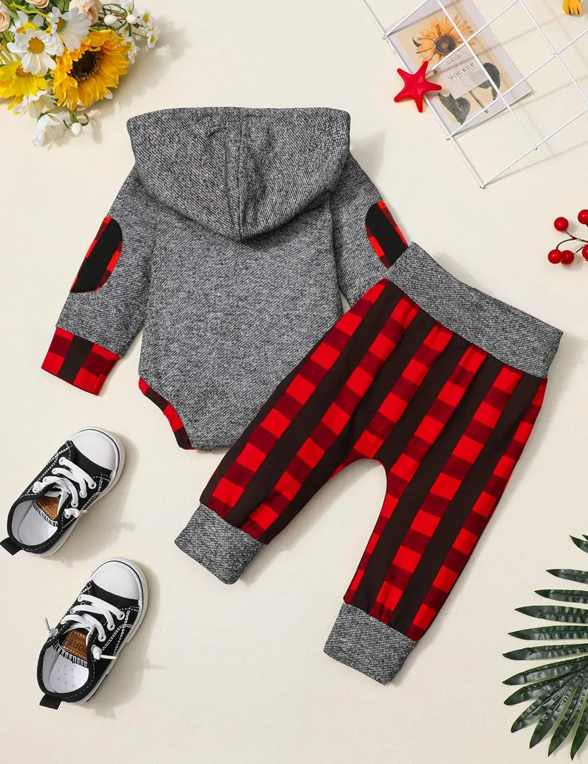 Newborn Baby Boy Clothes Plaid Letter Print Long Sleeve Hoodies   Long Pants 2PCS Fall Winter Outfits Set