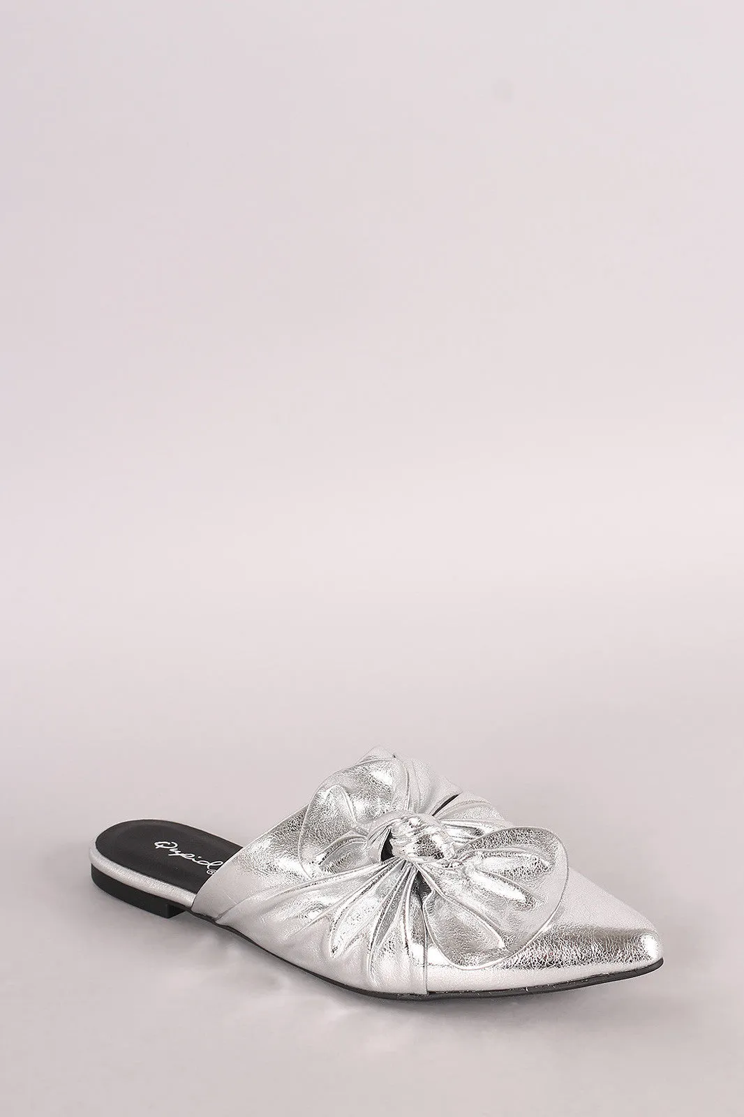 Qupid Knotted Bow Slip On Mule Flat