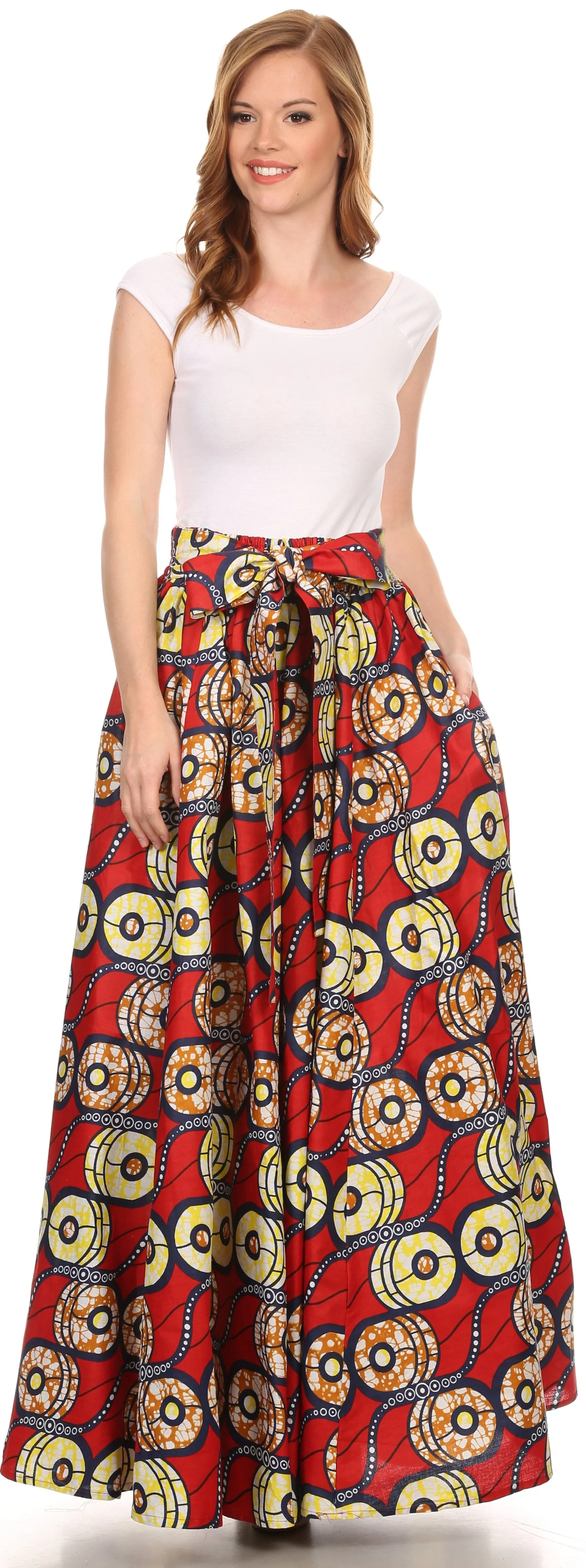 Sakkas Kelela Unique Designs Wax Print Adjustable Waist Long Tall Skirt