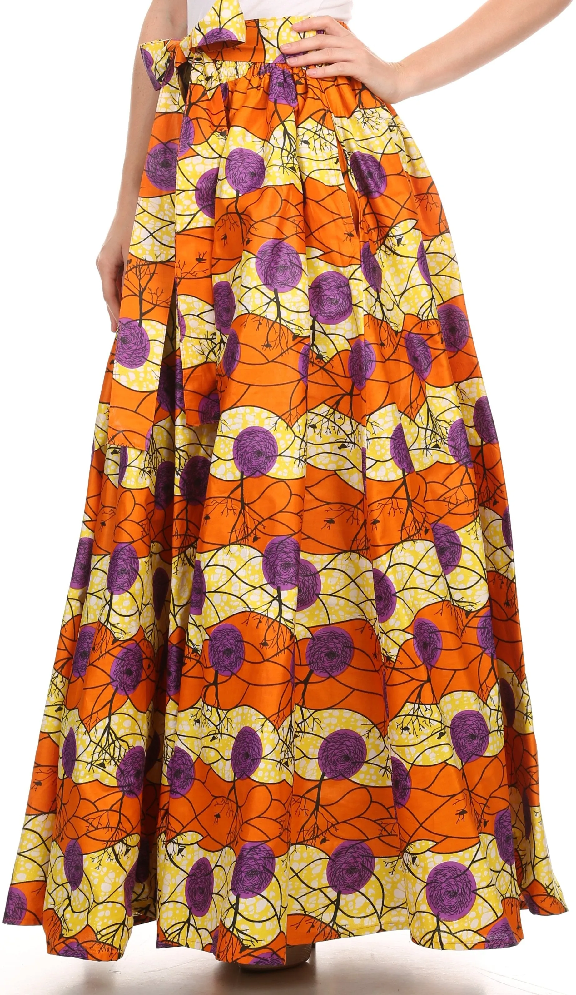 Sakkas Kelela Unique Designs Wax Print Adjustable Waist Long Tall Skirt