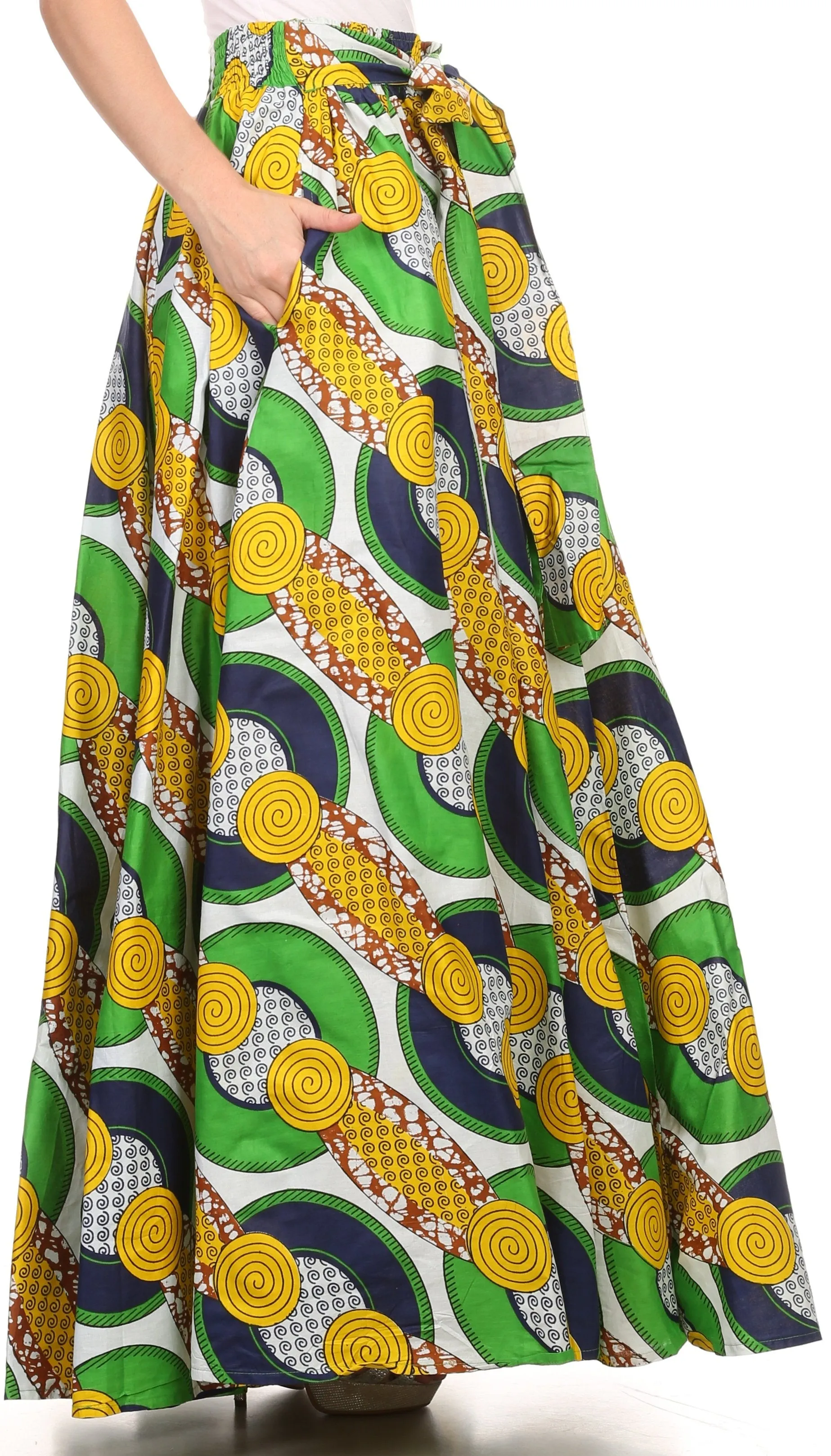 Sakkas Kelela Unique Designs Wax Print Adjustable Waist Long Tall Skirt