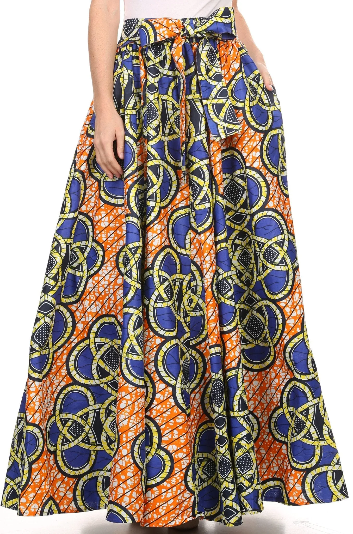 Sakkas Kelela Unique Designs Wax Print Adjustable Waist Long Tall Skirt