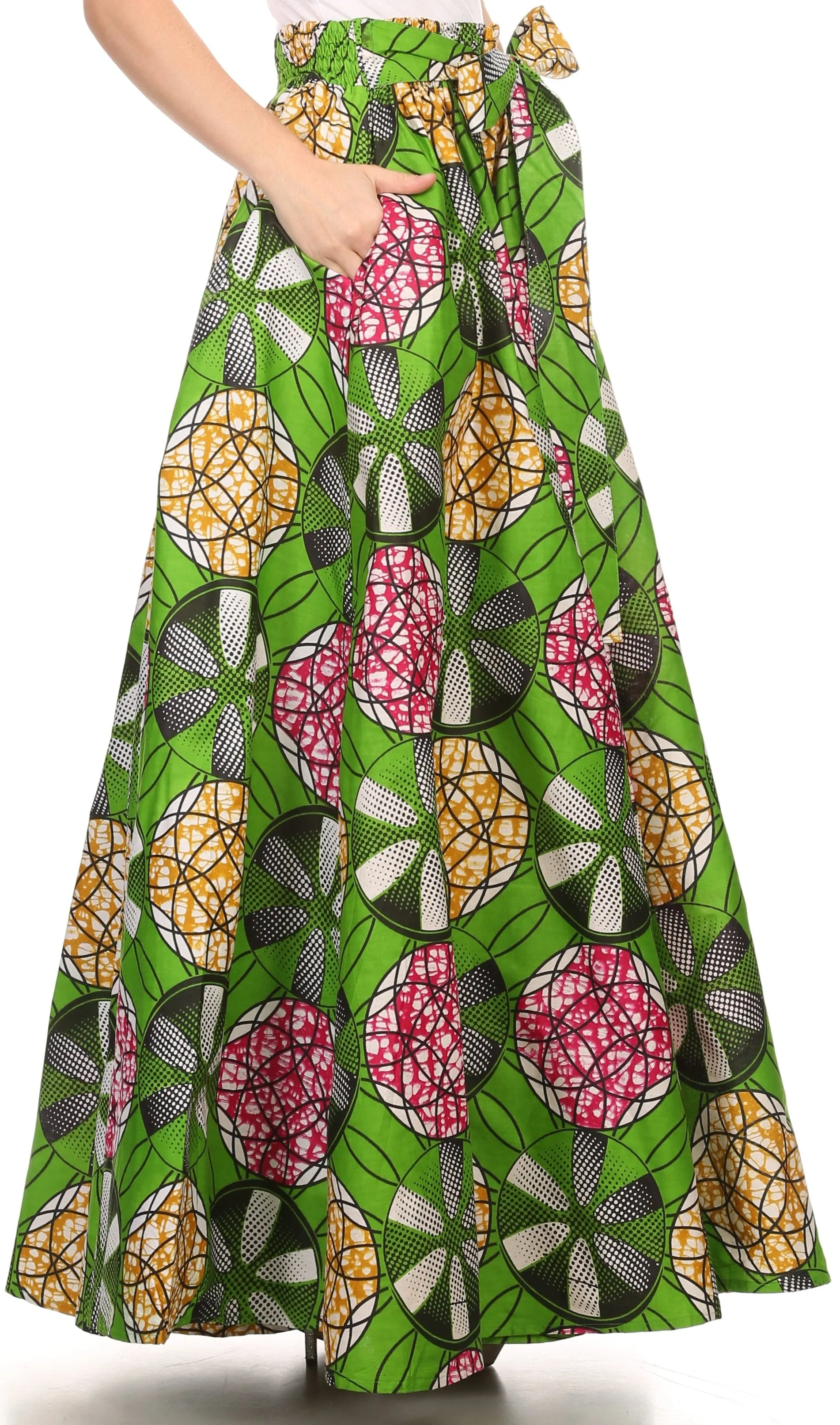 Sakkas Kelela Unique Designs Wax Print Adjustable Waist Long Tall Skirt