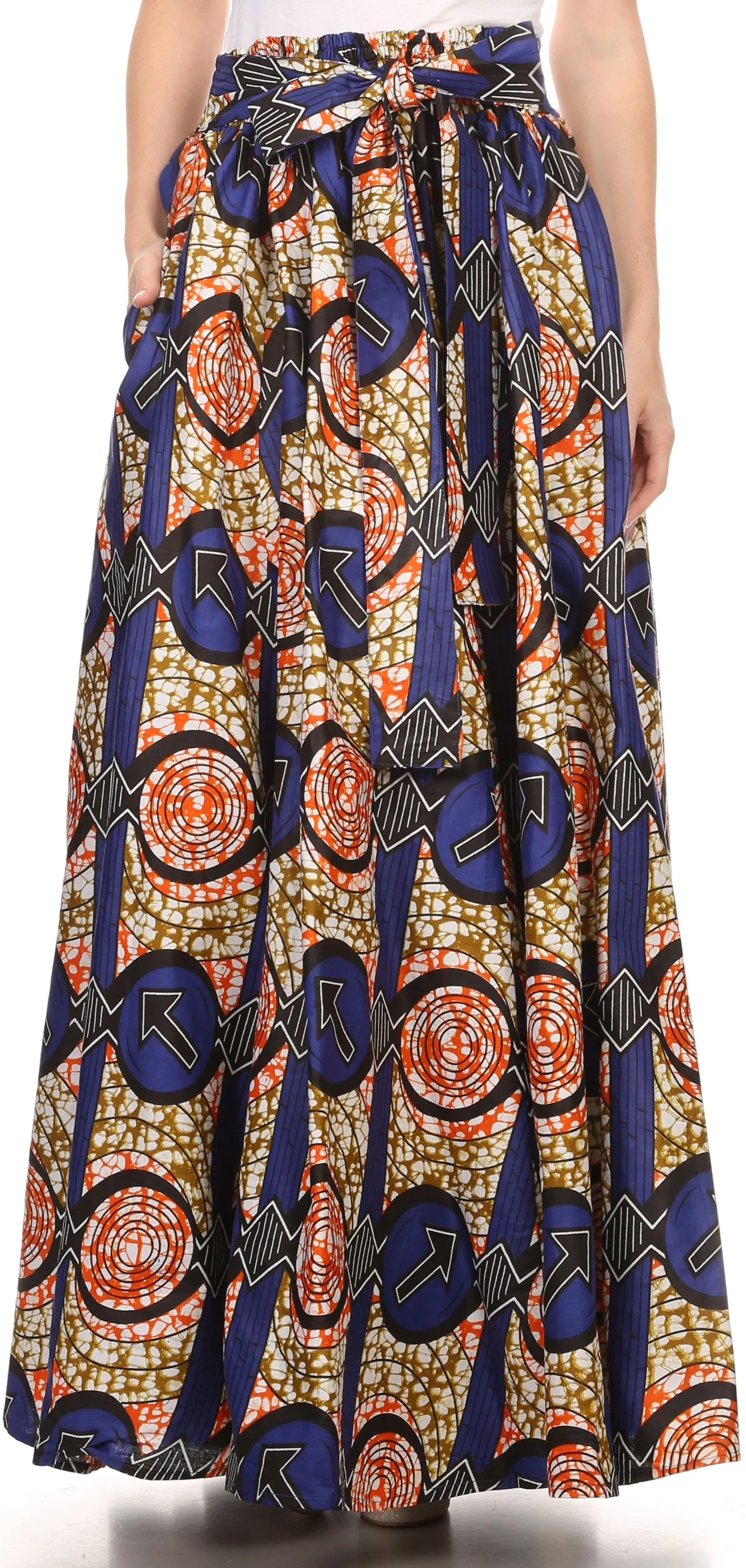 Sakkas Kelela Unique Designs Wax Print Adjustable Waist Long Tall Skirt