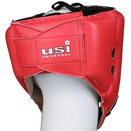 USI UNIVERSAL THE UNBEATABLE Boxing Headguard, 615DP Lite Contest Headguard, Hide Leather, Multiple Layers of Padding for Greater Shock Absorbing Adjustable Web Closure & Strap (RED)