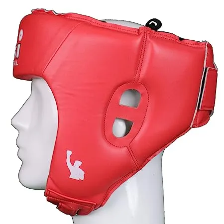 USI UNIVERSAL THE UNBEATABLE Boxing Headguard, 615DP Lite Contest Headguard, Hide Leather, Multiple Layers of Padding for Greater Shock Absorbing Adjustable Web Closure & Strap (RED)