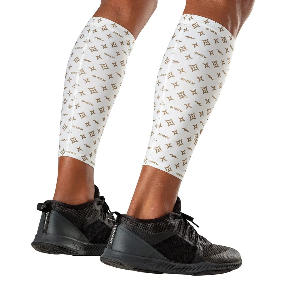 White/Gold Lux Showtime Compression Calf Sleeves