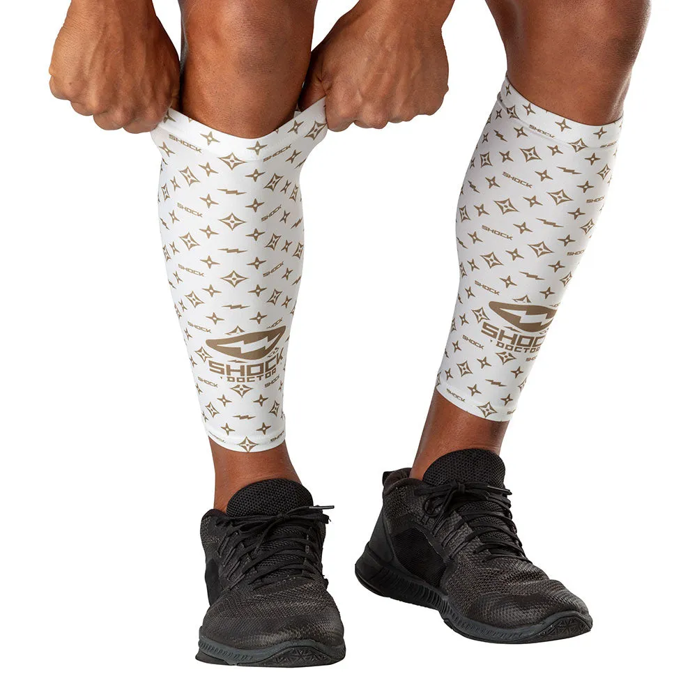 White/Gold Lux Showtime Compression Calf Sleeves