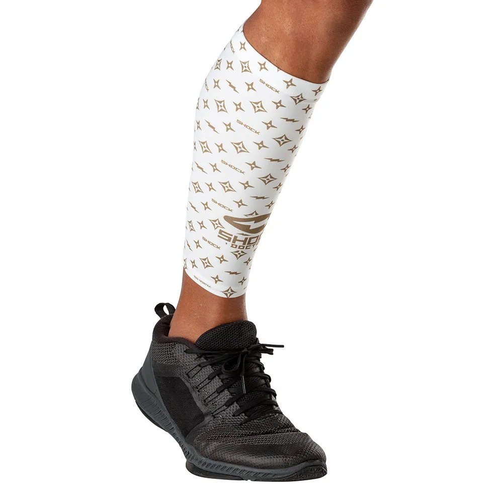 White/Gold Lux Showtime Compression Calf Sleeves