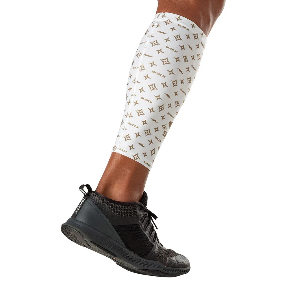 White/Gold Lux Showtime Compression Calf Sleeves