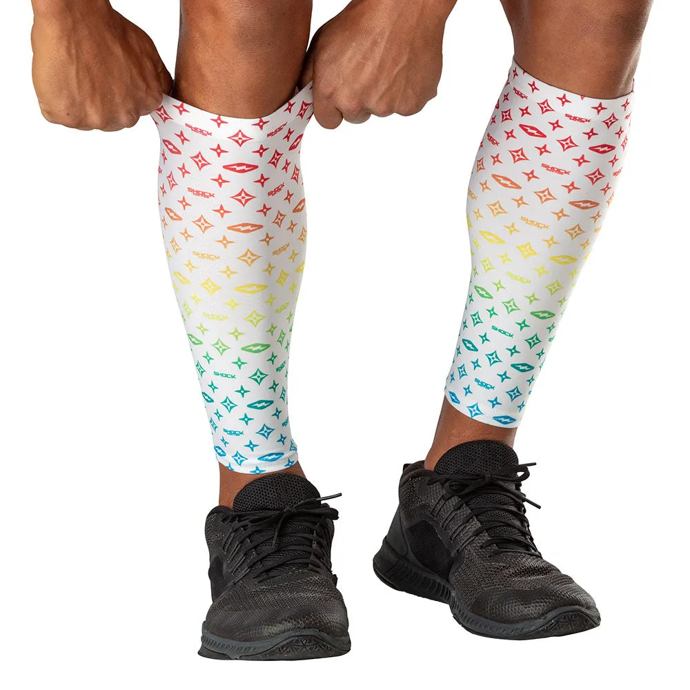 White/Multi Color Lux Showtime Compression Calf Sleeves