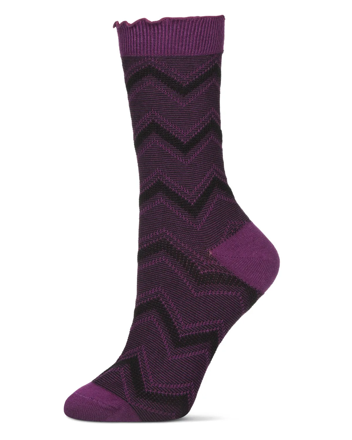 Women's Zig Zag Ruffle Top Cotton Blend Crew Sock