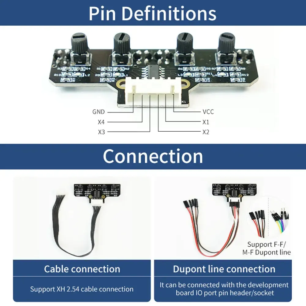 Yahboom 4 channel infrared tracking sensor module (XH2.54-6Pin port)